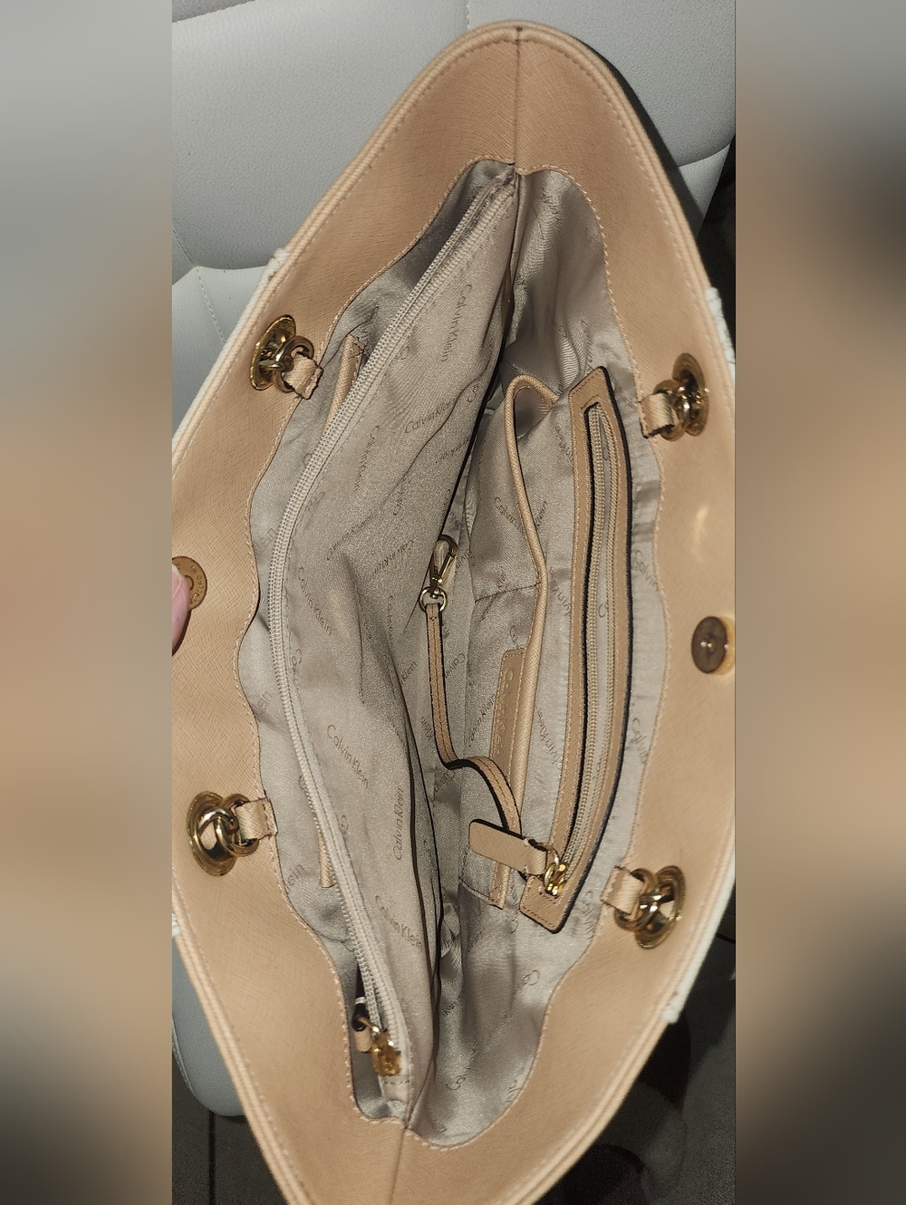 Calvin Klein Beige Patchwork Tote Bag - Picture 7 of 11